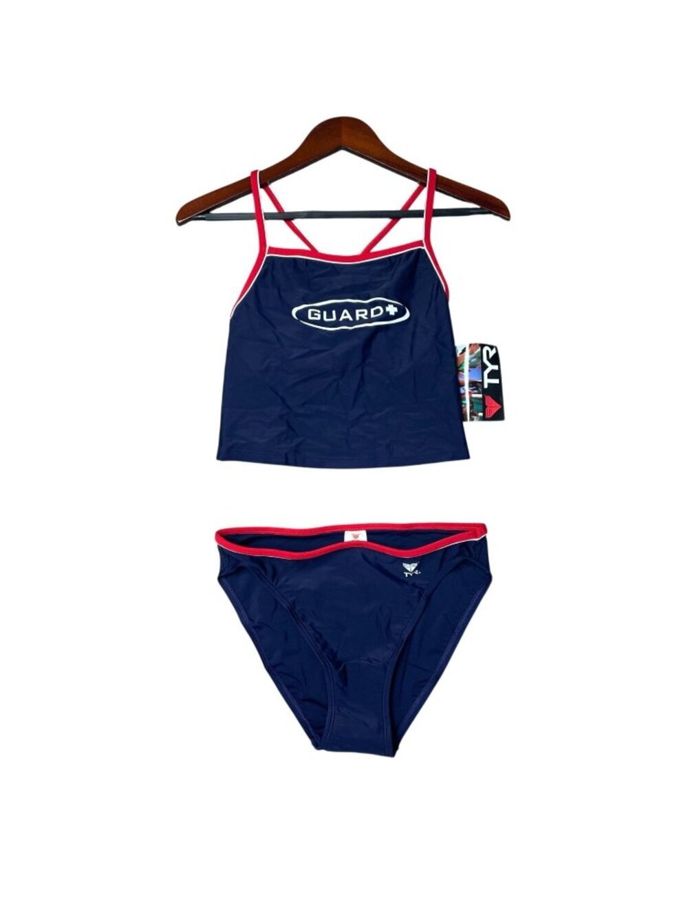 NWT TYR Women's L Guard H-Back Two-Piece Swimsuit Navy Nylon Swimwear G2184